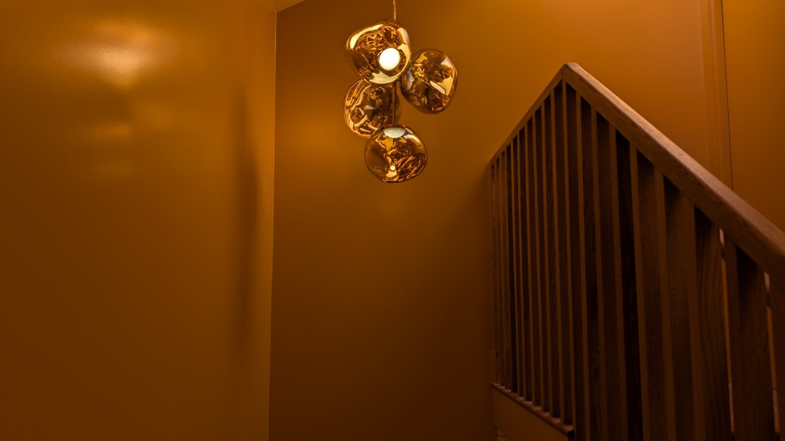 Pendant lighting installed in stairwell